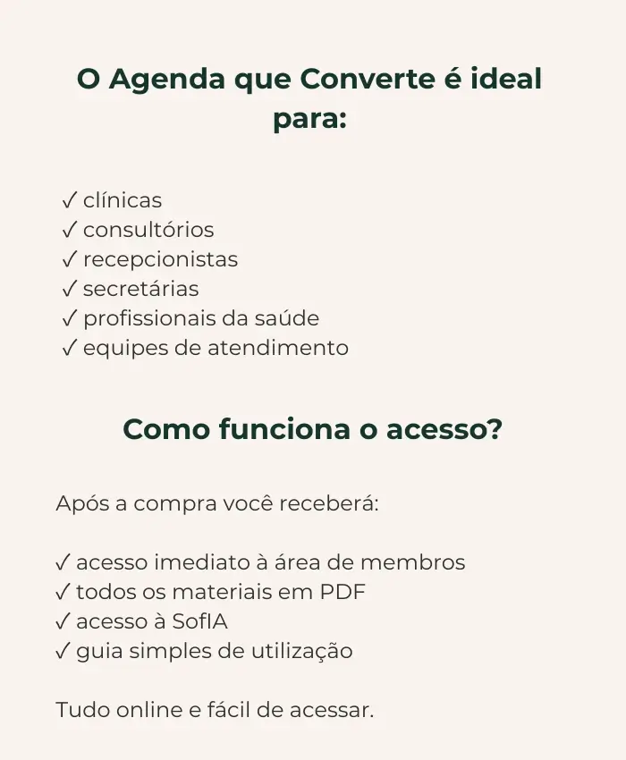 Página mostrando para quem o Agenda que Converte é indicado e como funciona o acesso ao produto digital.
